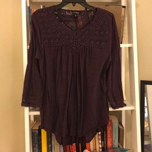 Dark purple LUCKY brand blouse, lace cutout